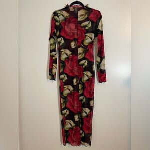 Kimcine Curve Dress Womens L Black Mesh Floral Coquette Y2K Revival Maxi Bodycon